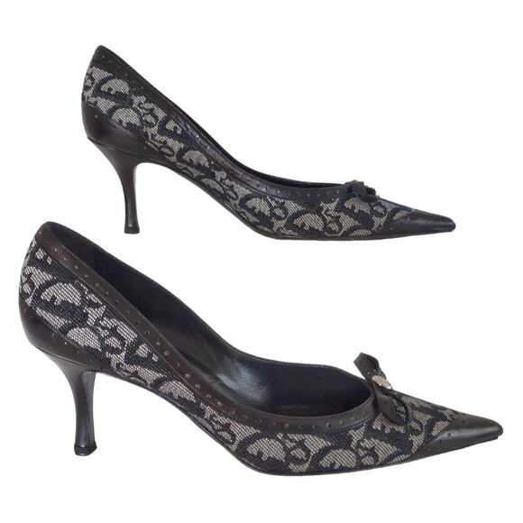 DIOR Black Diorissimo Monogram Pumps Sz 39 Kitten Style Heel Pointed Toe US 8.5 - Picture 4 of 16
